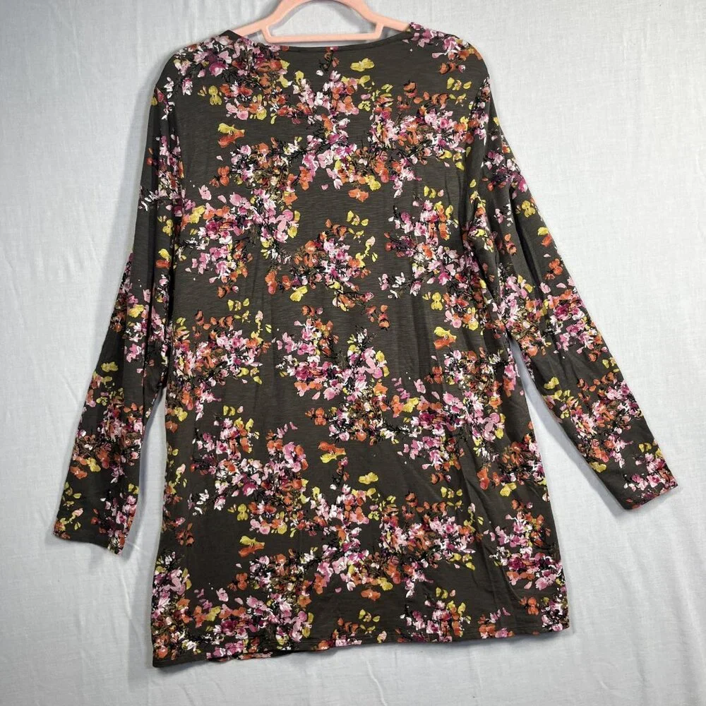 J Jill Dress Womens Large Tall Brown Floral Long Sleeve Drop Waist Stretch Tunic - Picture 2 of 8